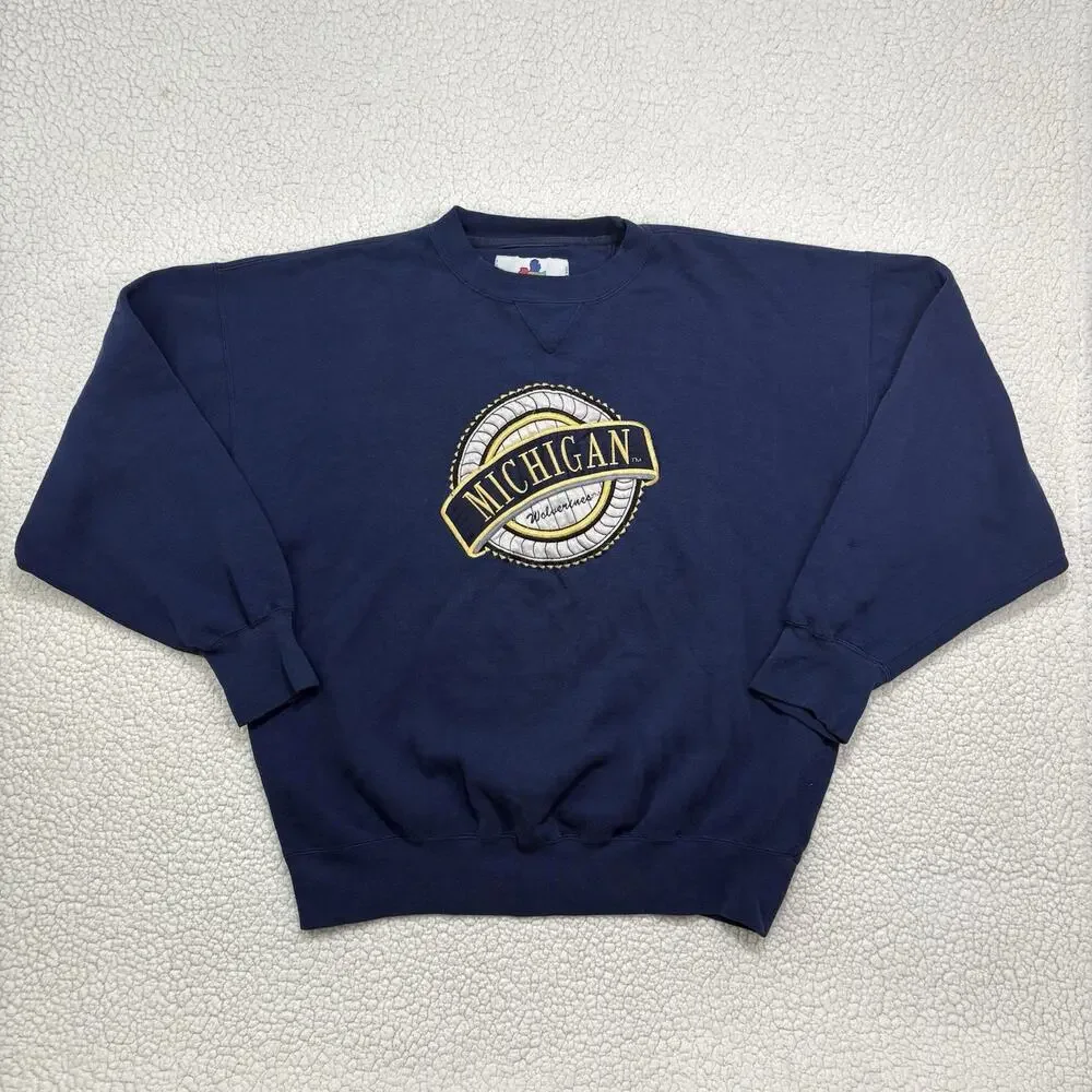 Vintage 90s University of Michigan‎ Wolverines Pullover Crewneck Sweatshirt XL